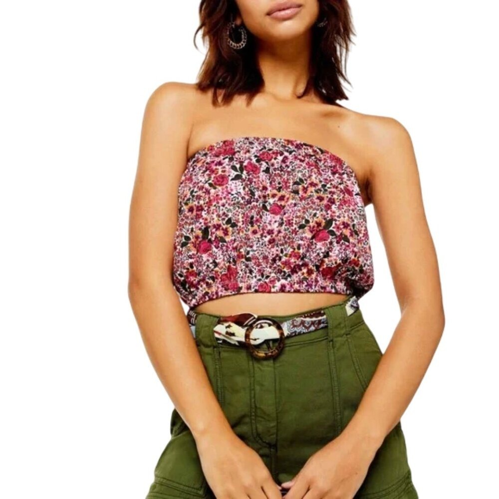 Topshop Floral Crop Bandeau Top‎ Pink Size 6